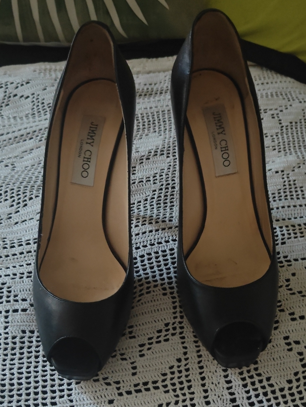Jimmy Choo Black Leather Peep-Toe Pumps